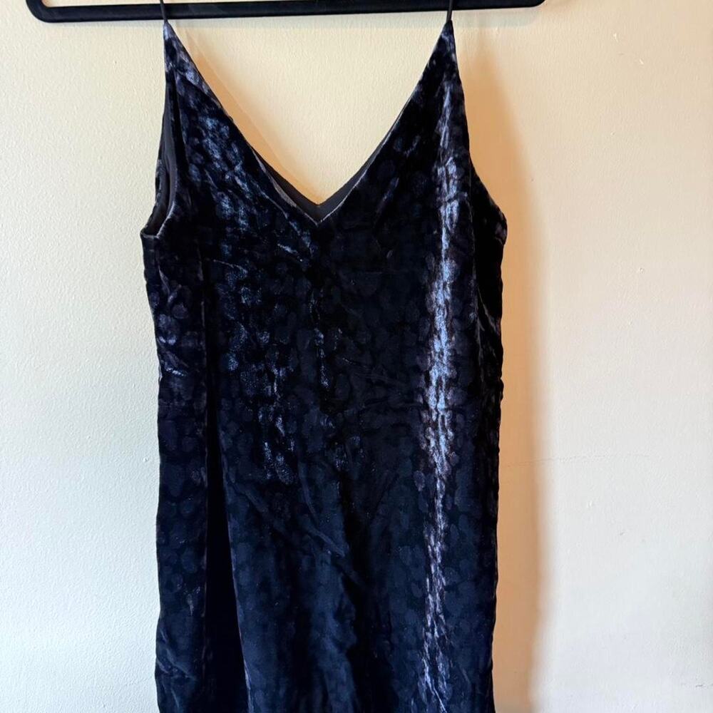 Zara TRF Large Midnight Navy Black Devore Burnout Velvet Slip Mini Dress 90s